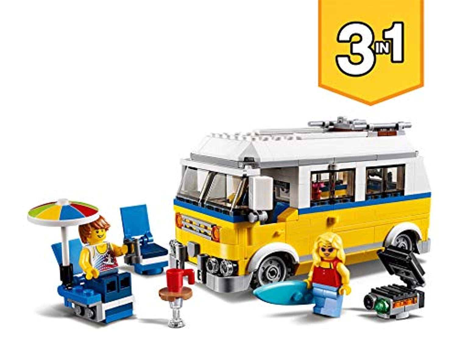 LEGO 31079 Creator 3in1 Sunshine Surfer Van Lifeguard Tower and Beach Buggy Model Building Set with Quad Bike, Toys for Kids 8 - 12 Years Old - Offer Games