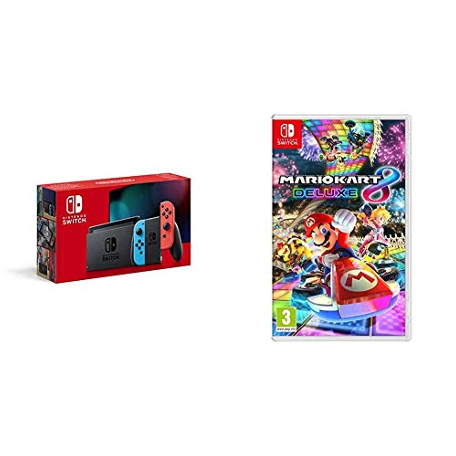 Nintendo Switch - Neon Red/Neon Blue + Mario Kart 8 Deluxe - Offer Games