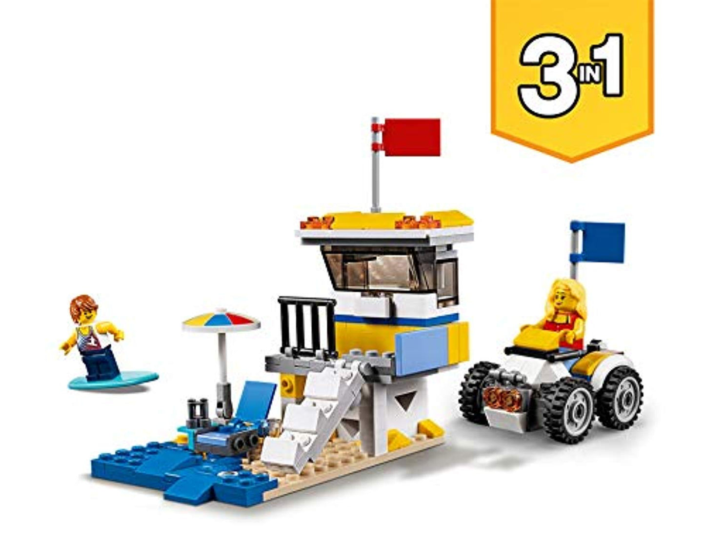 LEGO 31079 Creator 3in1 Sunshine Surfer Van Lifeguard Tower and Beach Buggy Model Building Set with Quad Bike, Toys for Kids 8 - 12 Years Old - Offer Games