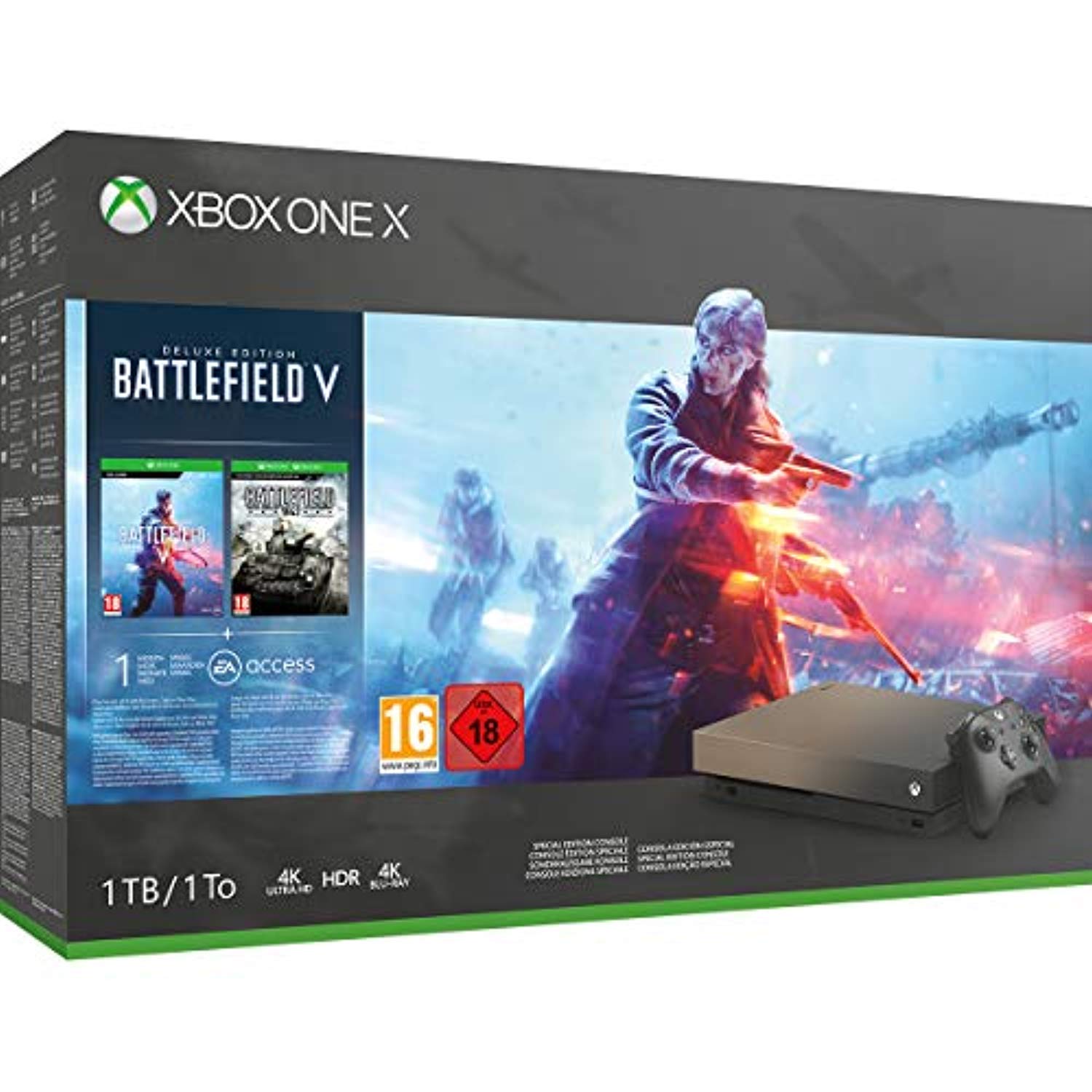 Xbox One X 1TB Gold Rush Special Edition console Battlefield V Bundle - Offer Games