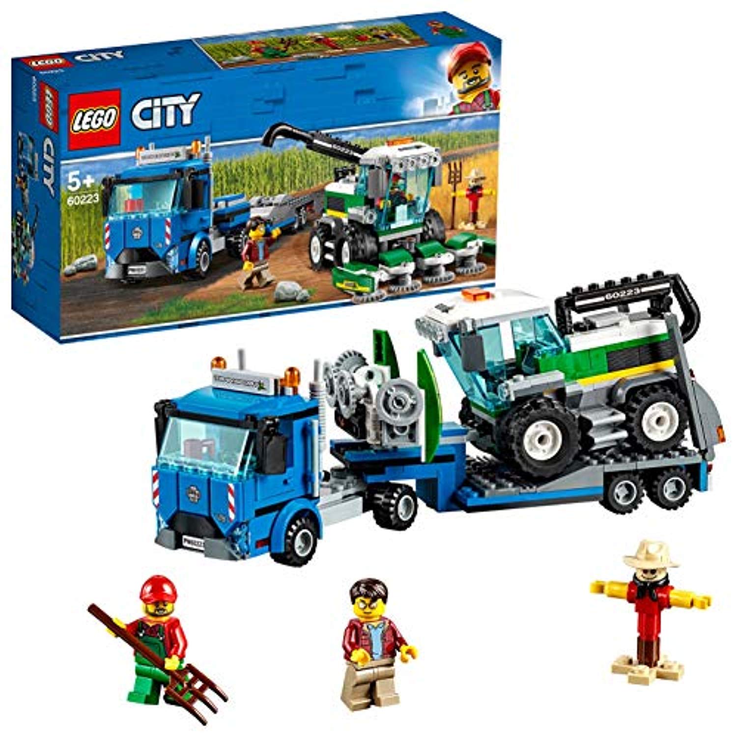 LEGO 60223 City Great Vehicles Harvester Transport with Truck and Trailer, plus Combine Tractor Toy, 2 Minifigures and Scarecrow Figure, Farm Toys for 5+ - Offer Games