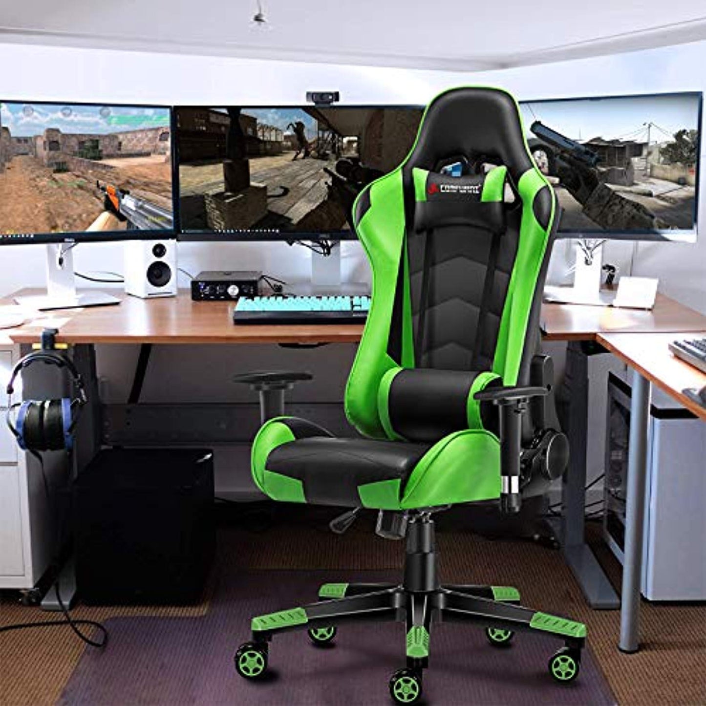 JL Comfurni Gaming Chair Ergonomic Swivel Office PC Desk Chair Computer Chairs Heavy Duty Reclining High Back with Lumbar Cushion