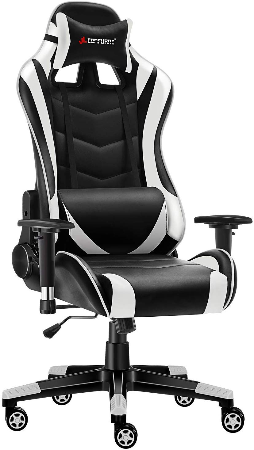 JL Comfurni Gaming Chair Ergonomic Swivel Office PC Desk Chair Computer Chairs Heavy Duty Reclining High Back with Lumbar Cushion
